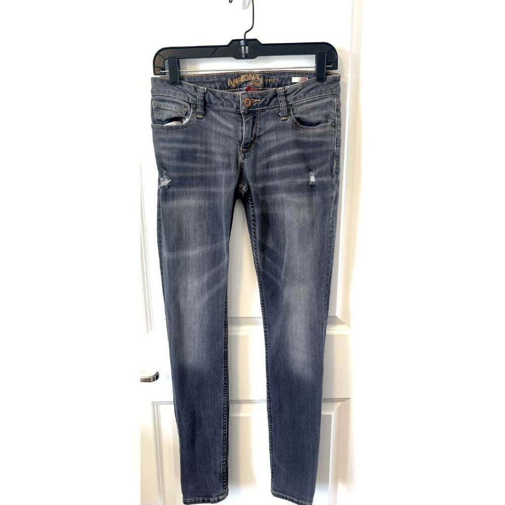 Arizona Super Skinny Gray Distressed Denim Jeans 3 Juniors womens stretch low